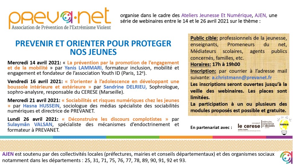 WEBINAIRE. &laquo;&nbsp;Prévenir et orienter pour protéger les jeunes&nbsp;&raquo;. Prevanet. Du 14 au 26 avril&nbsp;2021